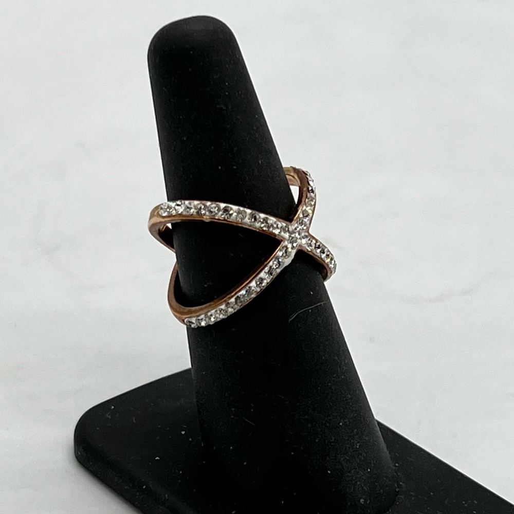 Nadri Crossover Rose Goldtone Pave Cz Rhinestones Ring